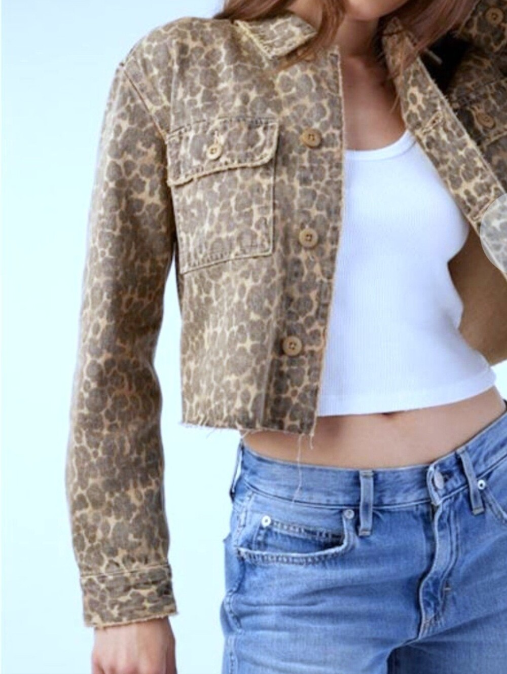 AMO Denim Carly Jacket In Leopard, Size XS